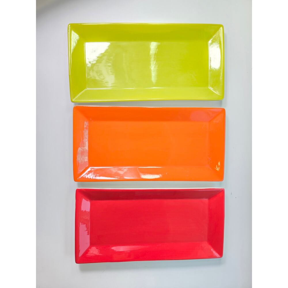 GIBSON HOME Ceramic Sushi Appetizer Rectangle Plates Trays 6 x 12 Inches